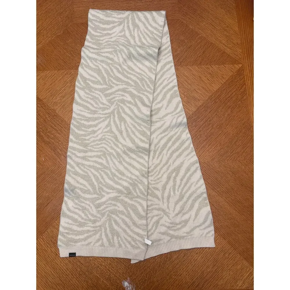 Athleta Cream and Metallic Zebra Print Cozy Knit Winter Scarf